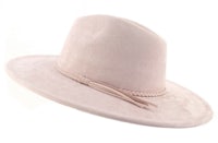 a pink hat with a braided brim