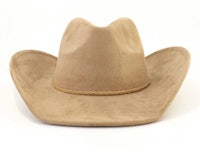 a tan cowboy hat on a white background